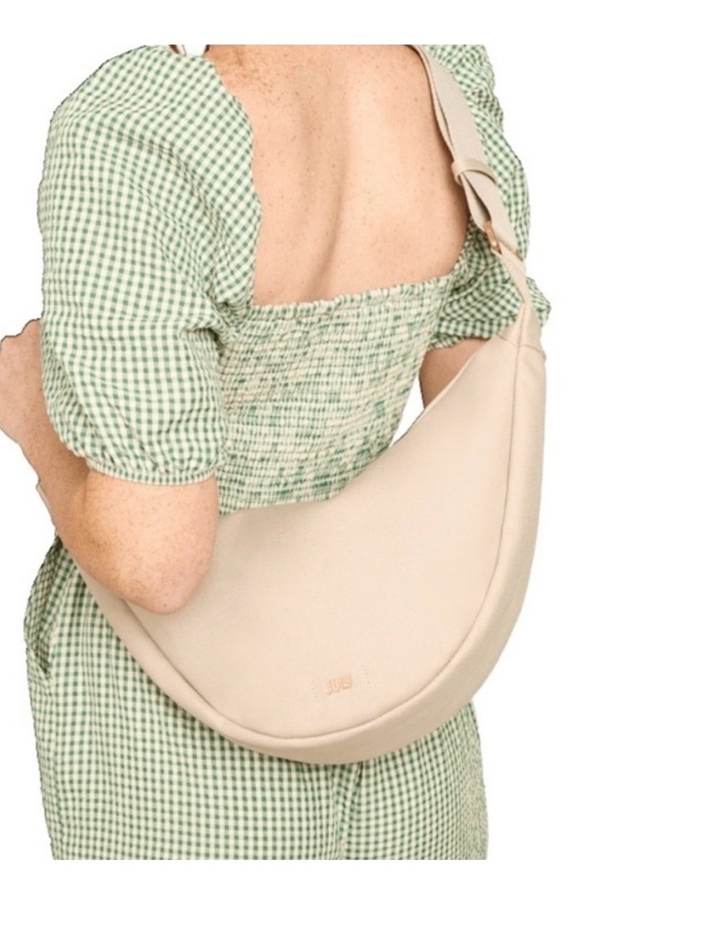 Canvas Crescent Crossbody Bag in Beige